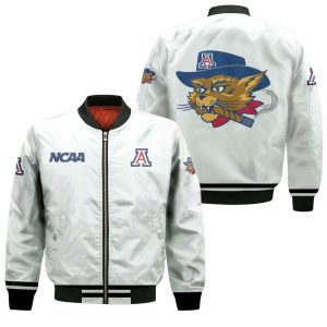 Arizona Wildcats NCAA Classic White With Mascot Logo Gift For Arizona Wildcats Fans Bomber Jacket BBJ2007