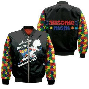Autism Mom Unbreakable Superhero Autism Support Day Bomber Jacket BBJ1686