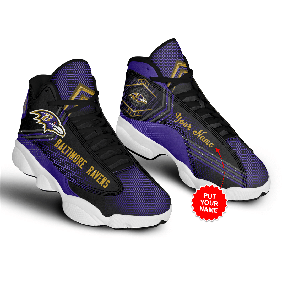Baltimore-Ravens-MenS-Jordan-13-Custom-Name-Personalized-Shoes Baltimore Ravens Men'S Jordan 13 Custom Name Personalized Shoes