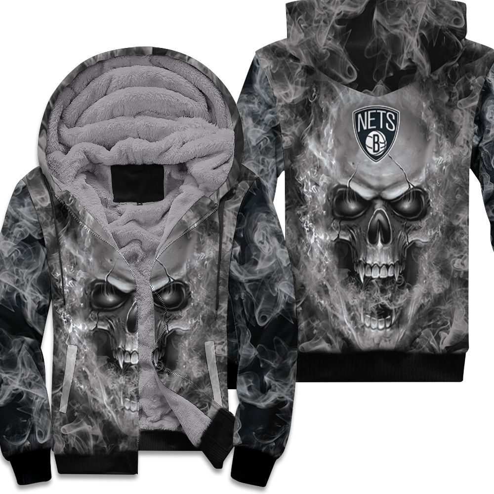 Brooklyn-Nets-Nba-Fans-Skull-Unisex-Fleece-Hoodie Brooklyn Nets Nba Fans Skull Unisex Fleece Hoodie