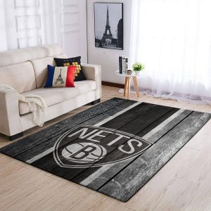 Brooklyn Nets NBA Team Logo Wooden Style Nice Gift Home Decor Rectangle Area Rug R0650