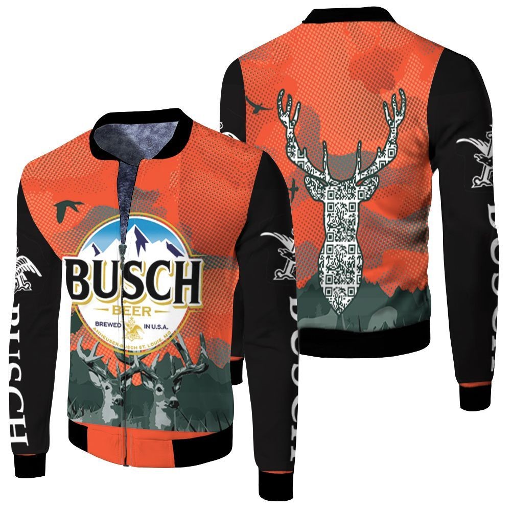 Busch Beer Logo And Deer Head For Fans 3D Fleece Bomber Jacket FBJ0857
