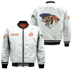 Clemson Tigers NCAA Classic White With Mascot Logo Gift For Clemson Tigers Fans Bomber Jacket BBJ0238