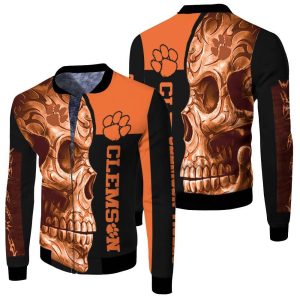 Clemson Tigers Ncaa Skull 3D Fleece Bomber Jacket FBJ0698