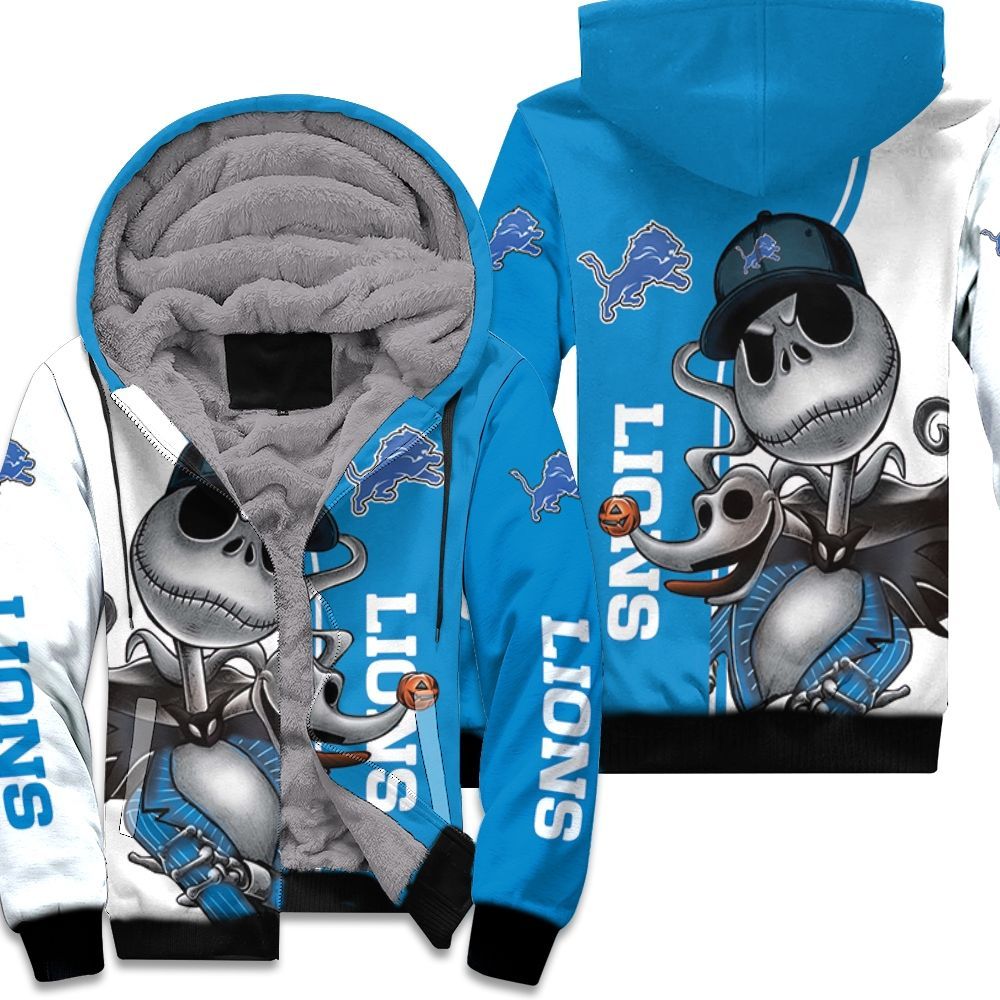 Detroit-Lions-Jack-Skellington-And-Zero-Unisex-Fleece-Hoodie Detroit Lions Jack Skellington And Zero Unisex Fleece Hoodie