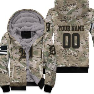 Detroit Tigers Camouflage Veteran Personalized Olive Unisex Fleece Hoodie