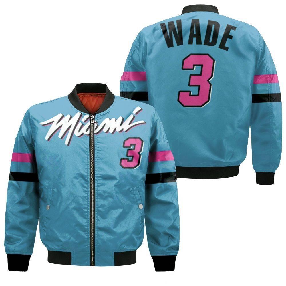 Dwyane-Wade-Heat-2020-Blue-City-Edition-Inspired-Bomber-Jacket Dwyane Wade Heat 2020 Blue City Edition Inspired Bomber Jacket
