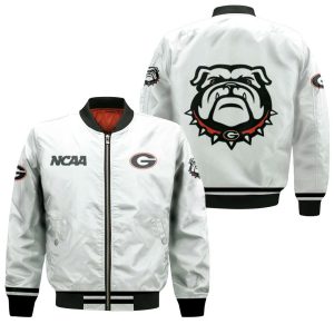 Georgia Bulldogs NCAA Classic White With Mascot Logo Gift For Georgia Bulldogs Fans Bomber Jacket BBJ0741
