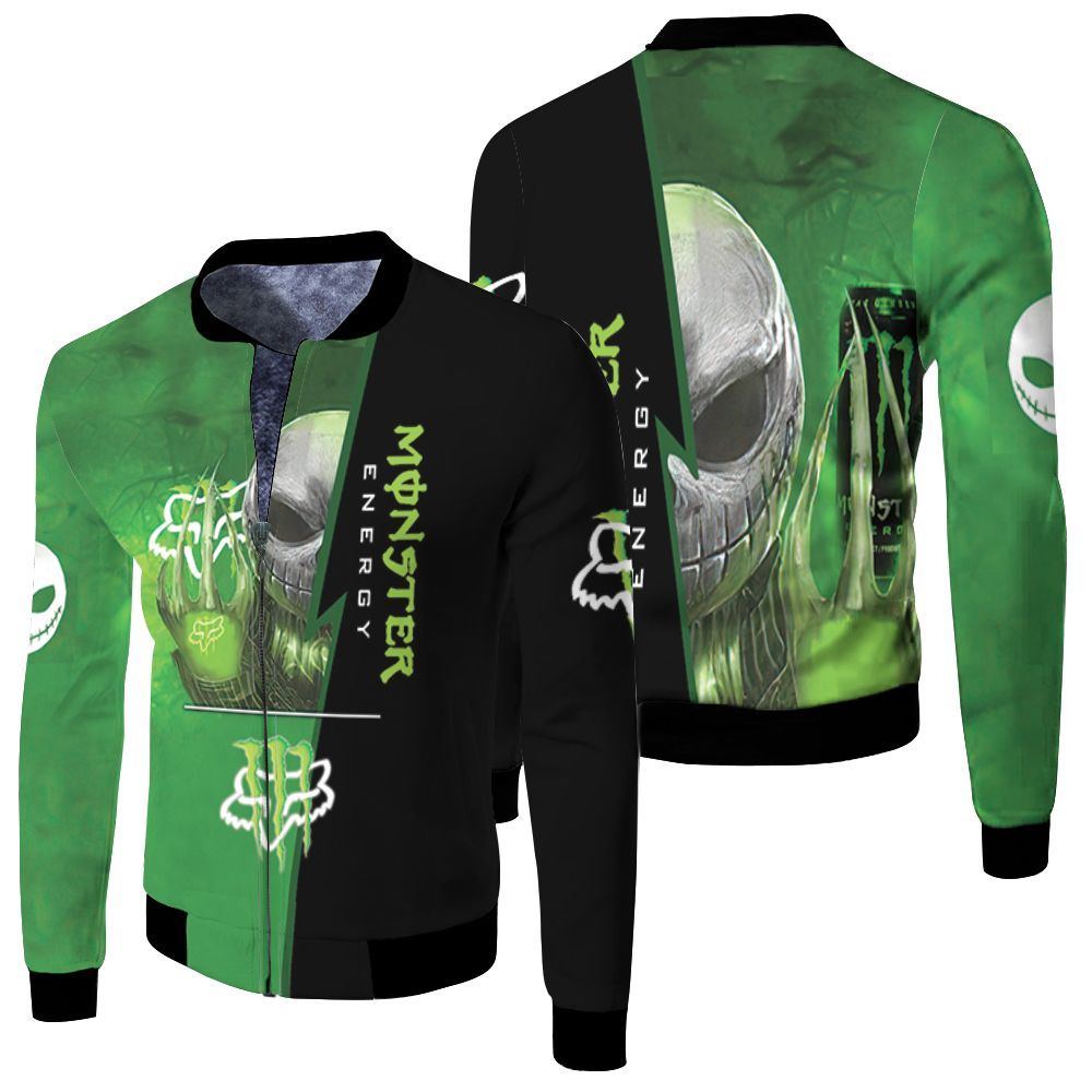 Jack Skellington Hold Monster Energy Logo 3D Fleece Bomber Jacket ...