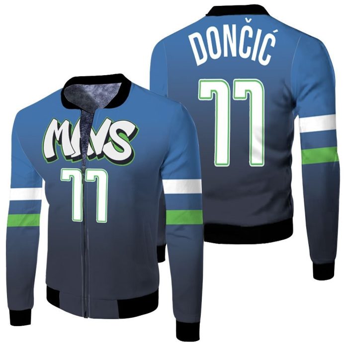 Luka Doncic Dallas Mavericks 2020 Blue City Edition Inspired Fleece Bomber Jacket