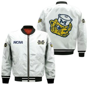 Michigan Wolverines NCAA Classic White With Mascot Logo Gift For Michigan Wolverines Fans Bomber Jacket BBJ1786