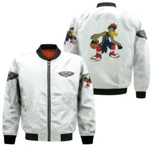 New Orleans Pelicans Basketball Classic Mascot Logo Gift For Pelicans Fans White Bomber Jacket BBJ2054