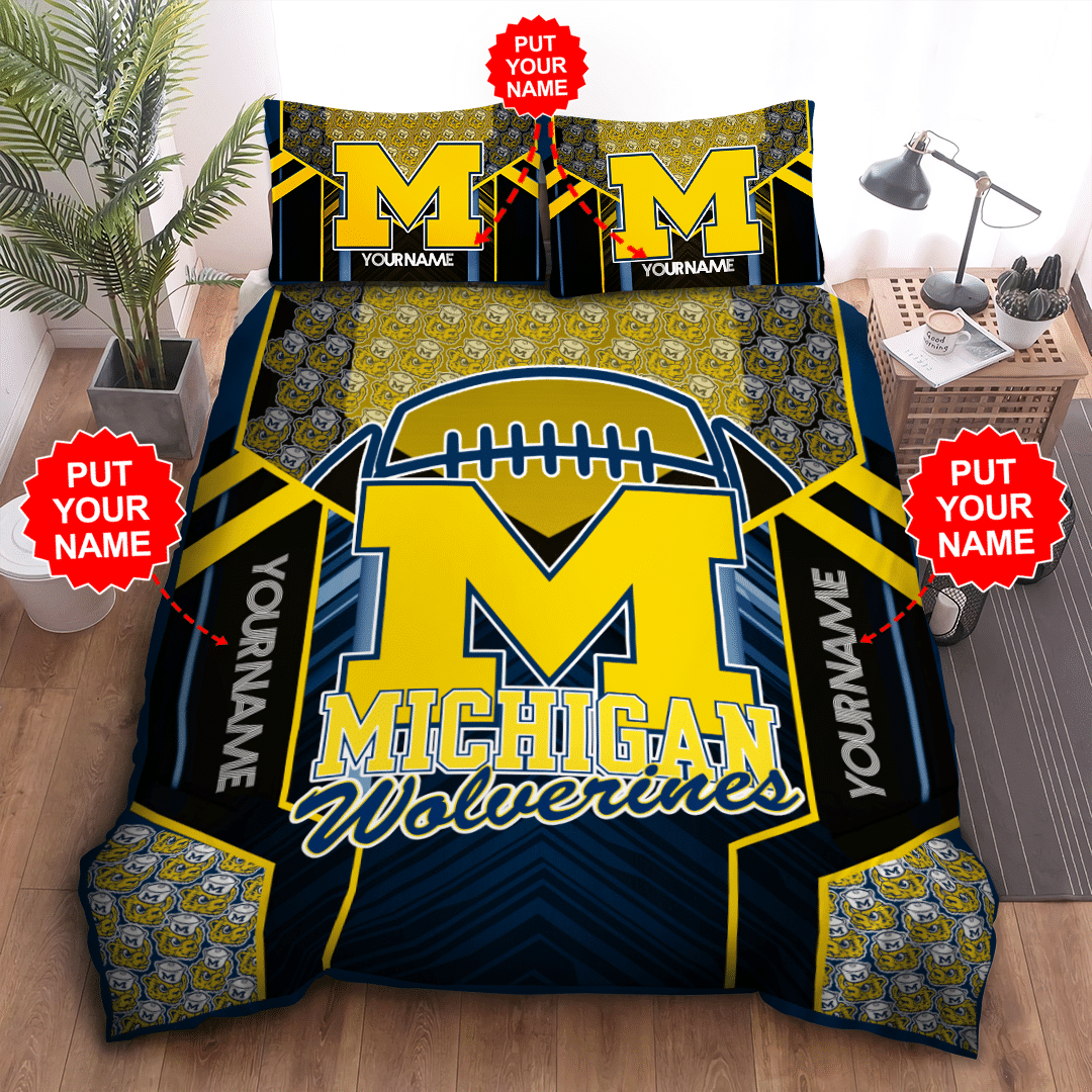 Personalized-Michigan-Wolverines-Duvet-Cover-Pillowcase-Bedding-Set Personalized Michigan Wolverines Duvet Cover Pillowcase Bedding Set