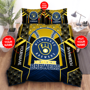 Personalized Milwaukee Brewers Duvet Cover Pillowcase Bedding Set