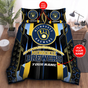 Personalized Milwaukee Brewers Duvet Cover Pillowcase Bedding Set