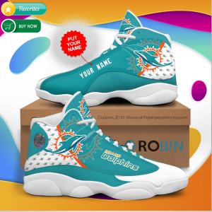Personalized Name Miami Dolphins Jordan 13 Sneakers - Custom JD13 Shoes