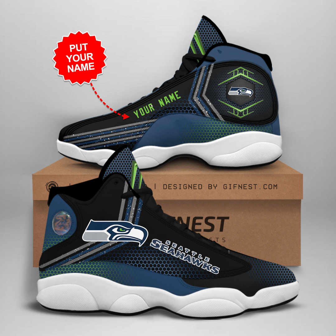 Seattle-Seahawks-MenS-Jordan-13-Custom-Name-Personalized-Shoes Seattle Seahawks Men'S Jordan 13 Custom Name Personalized Shoes