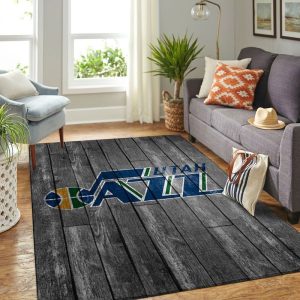 Utah Jazz NBA Team Logo Grey Wooden Style Nice Gift Home Decor Rectangle Area Rug R1947