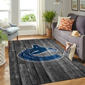 Vancouver Canucks NHL Team Logo Grey Wooden Style Nice Gift Home Decor Rectangle Area Rug R1593