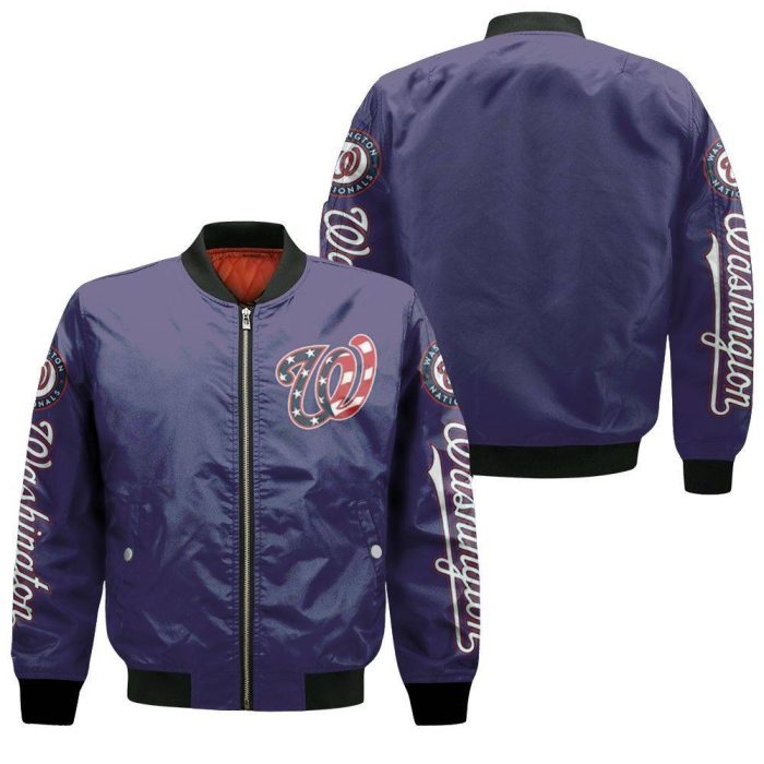 Washington Nationals 2020 MLB Blue Us Flag Bomber Jacket