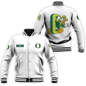 Oregon Ducks Ncaa Classic White With Mascot Logo Gift For Oregon Ducks Fans Baseball Jacket BJ0733