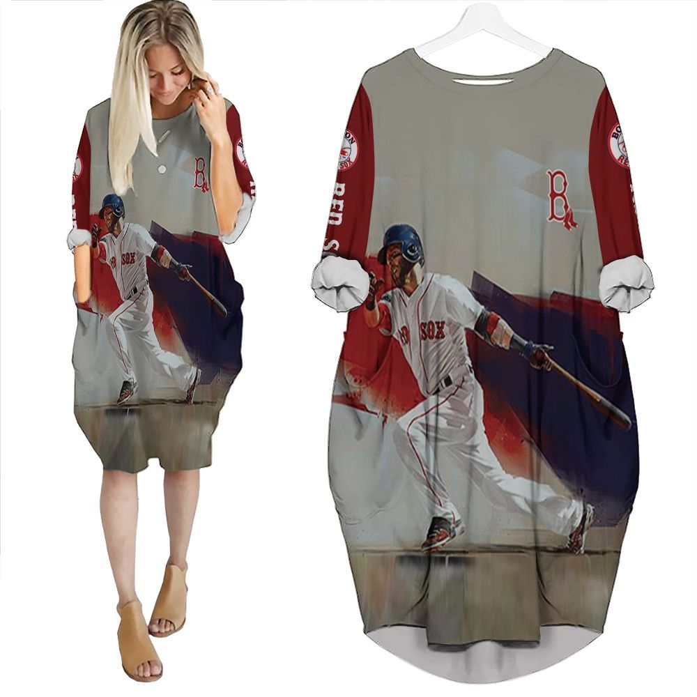 Boston Red Sox Dustin Pedroia 15 Legend Batwing Pocket Dress PD3345