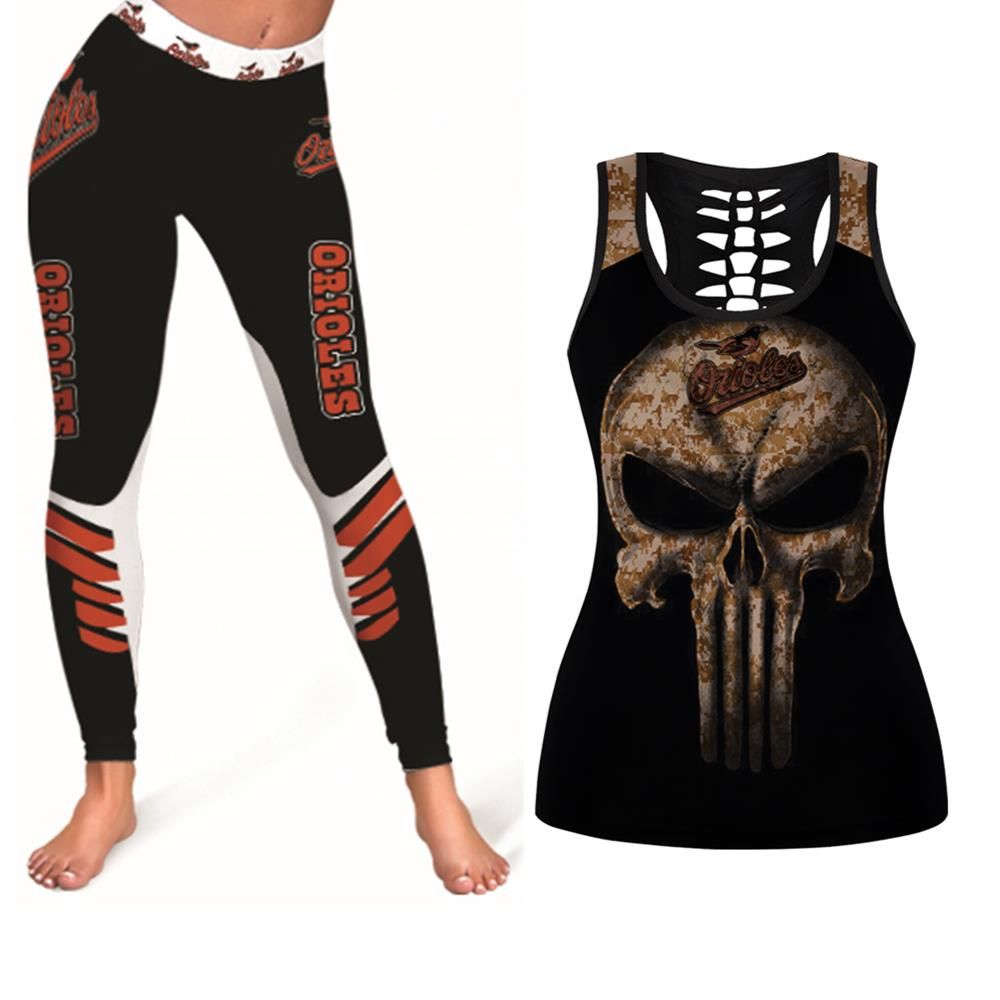 Camouflage Skull Baltimore Orioles American Flag Tanktop Legging Set Gift For Baltimore Orioles Fans 2