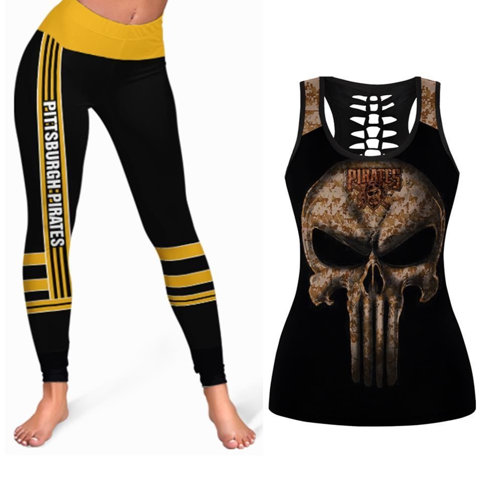 Camouflage Skull Pittsburgh Pirates American Flag Tanktop Legging Set Gift For Pittsburgh Pirates Fans 1