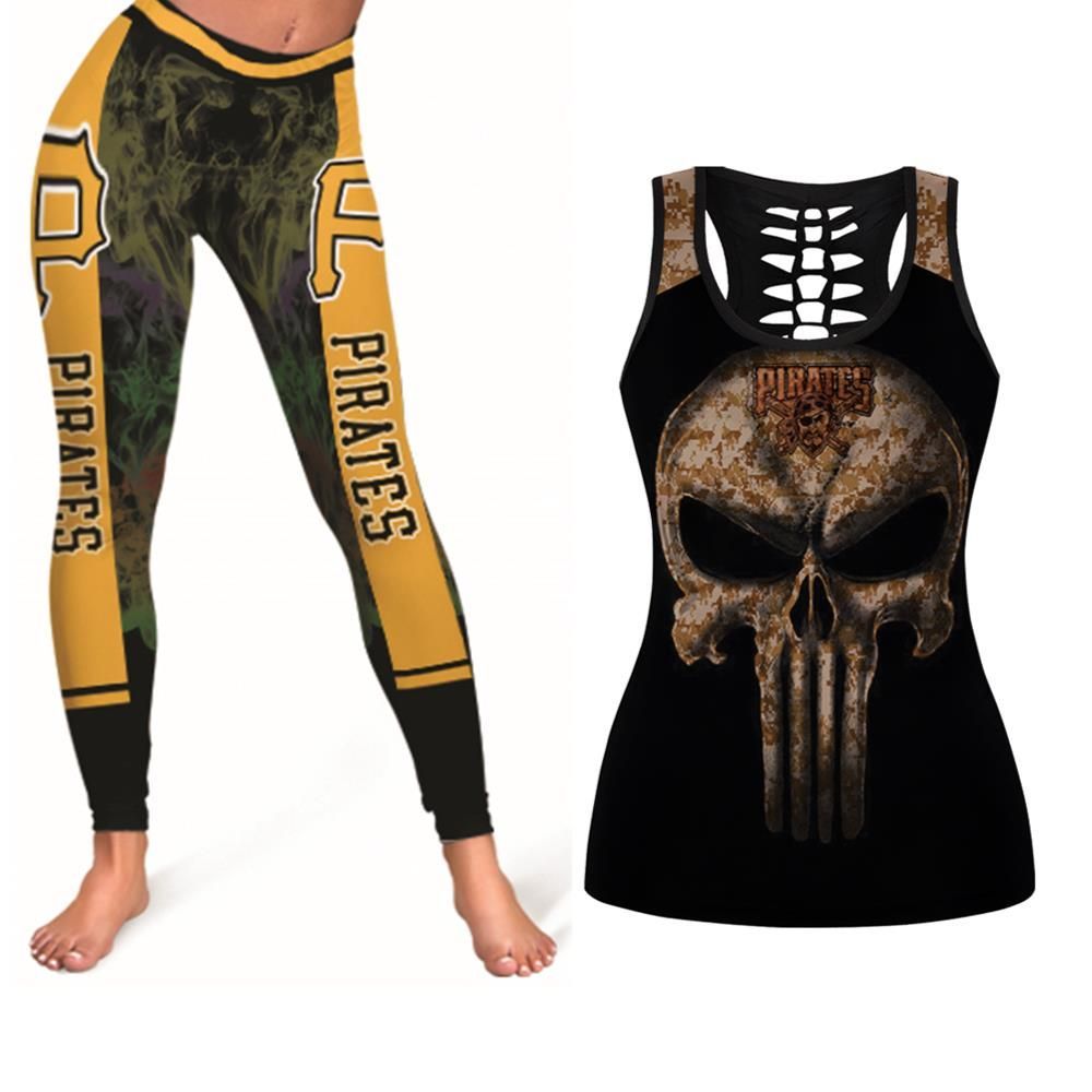 Camouflage Skull Pittsburgh Pirates American Flag Tanktop Legging Set Gift For Pittsburgh Pirates Fans 4