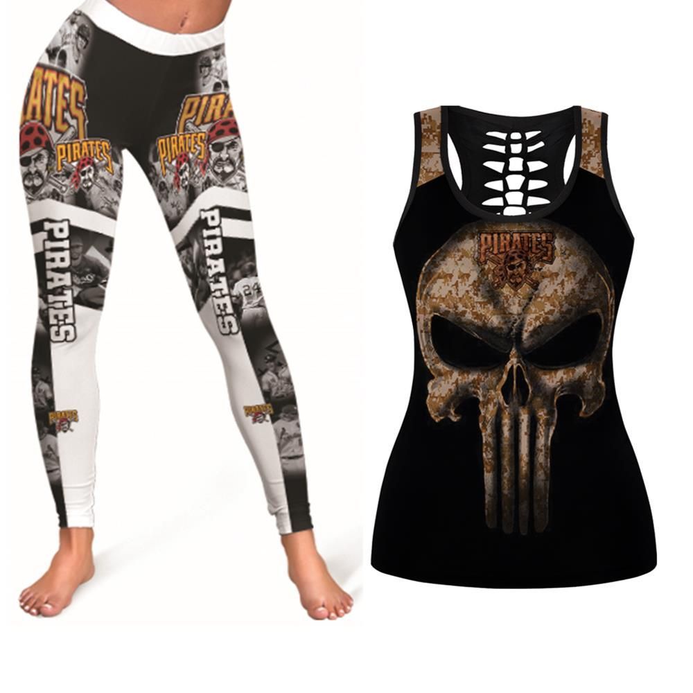 Camouflage Skull Pittsburgh Pirates American Flag Tanktop Legging Set Gift For Pittsburgh Pirates Fans 5