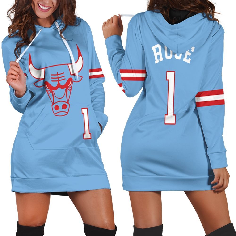Chicago Bulls Derrick Rose #1 Nba Great Player 2020 City Edition New Arrival Blue Style Gift For Bulls Fans Hoodie Dress