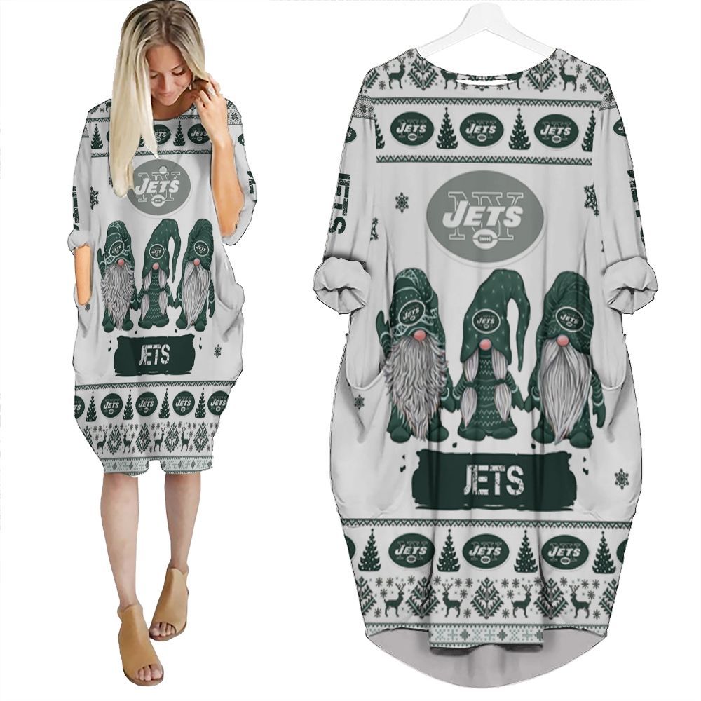 Christmas Gnomes New York Jets Ugly Sweatshirt Christmas 3D Batwing Pocket Dress PD3768