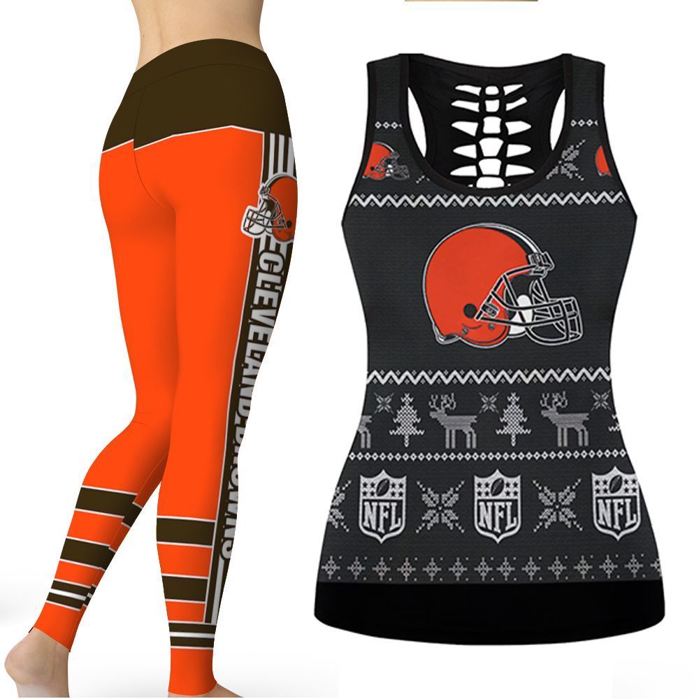 Christmas Pattern Cleveland Browns NFL American Football Tank Top And Legging Set Gift For Cleveland Fans