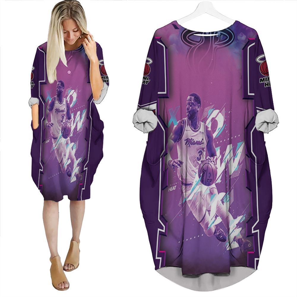Dwyane Wade 3 Miami Heat Legend Vice Background For Fan Batwing Pocket Dress PD821