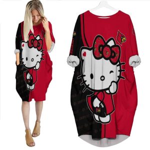Hello Kitty Hug Louisville Cardinals Logo 3D Personalized Batwing Pocket Dress PD934
