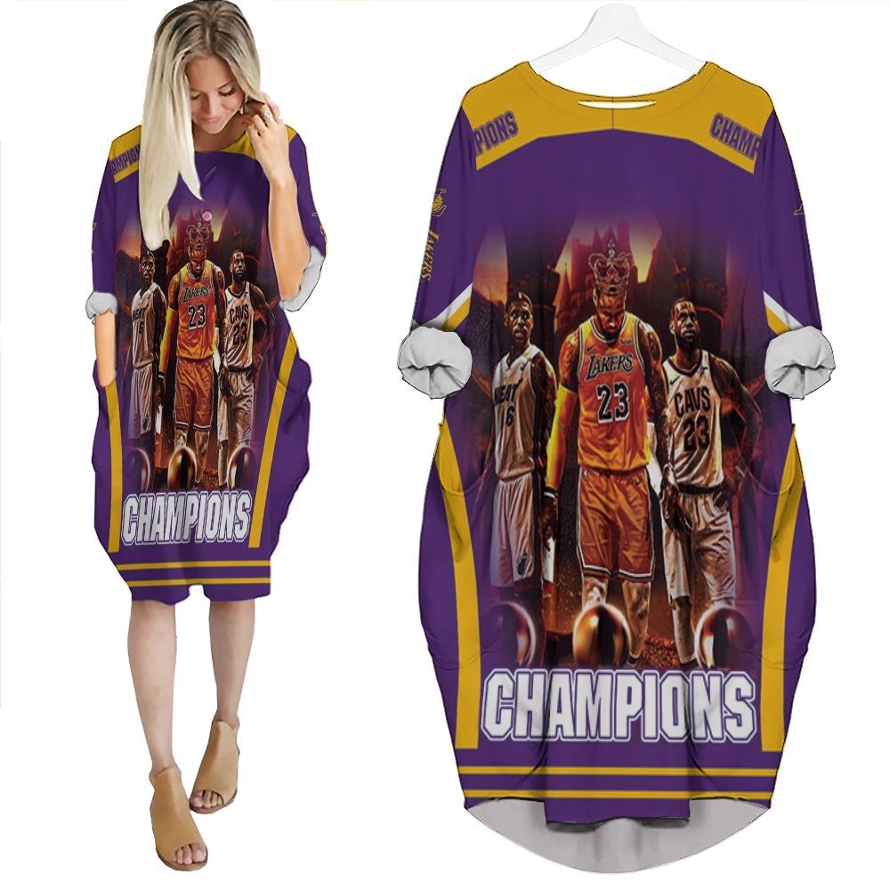 Kobe Bryant Michael J Lebron James Champions Los Angeles Lakers 3D Personalized Batwing Pocket Dress PD1294