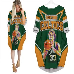 Larry Bird 33 Boston Celtics Vintage Artwork Batwing Pocket Dress PD1184