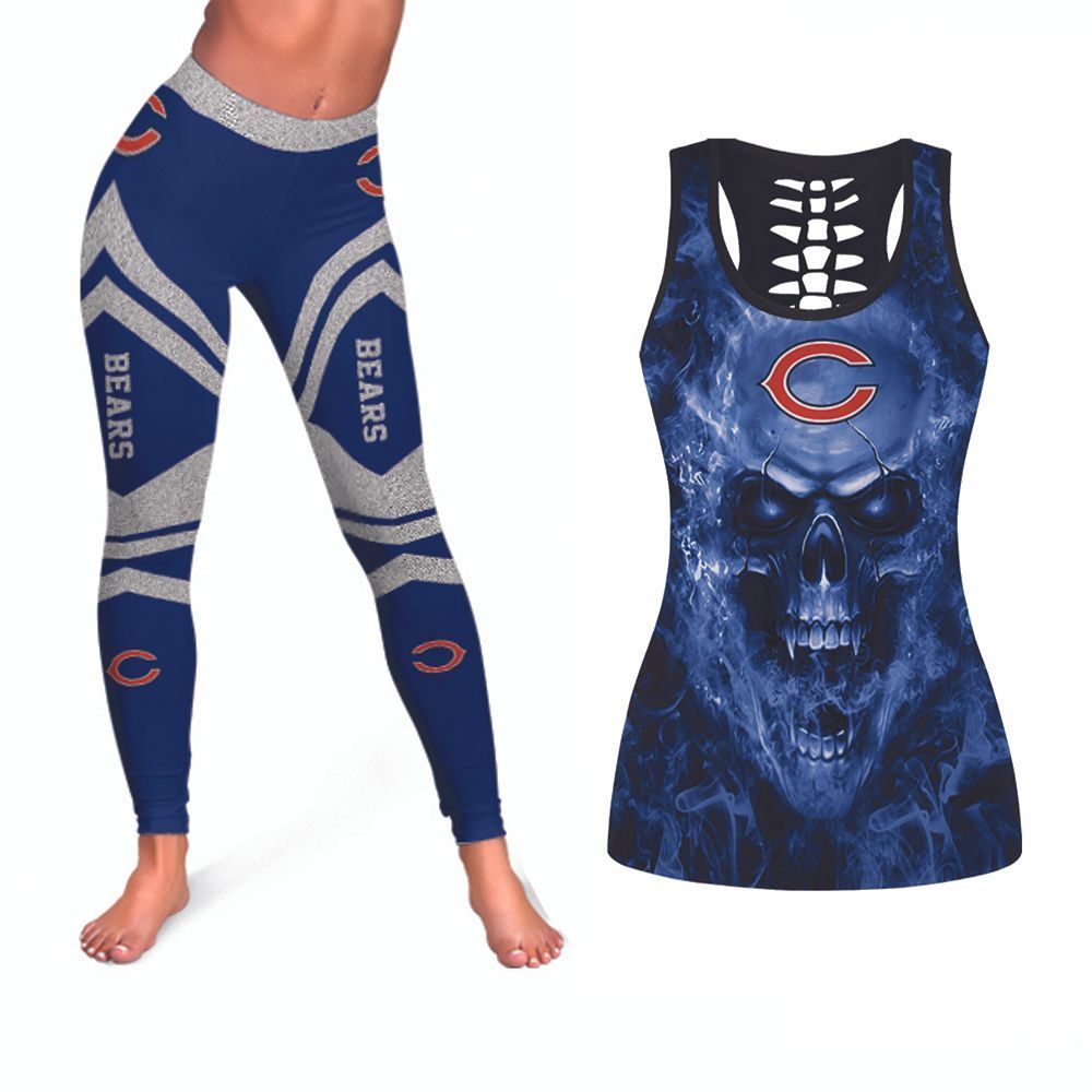 Lava Skull Chicago Bears NFL American Football Tank Top And Legging Set Gift For Chicago Bears Fans