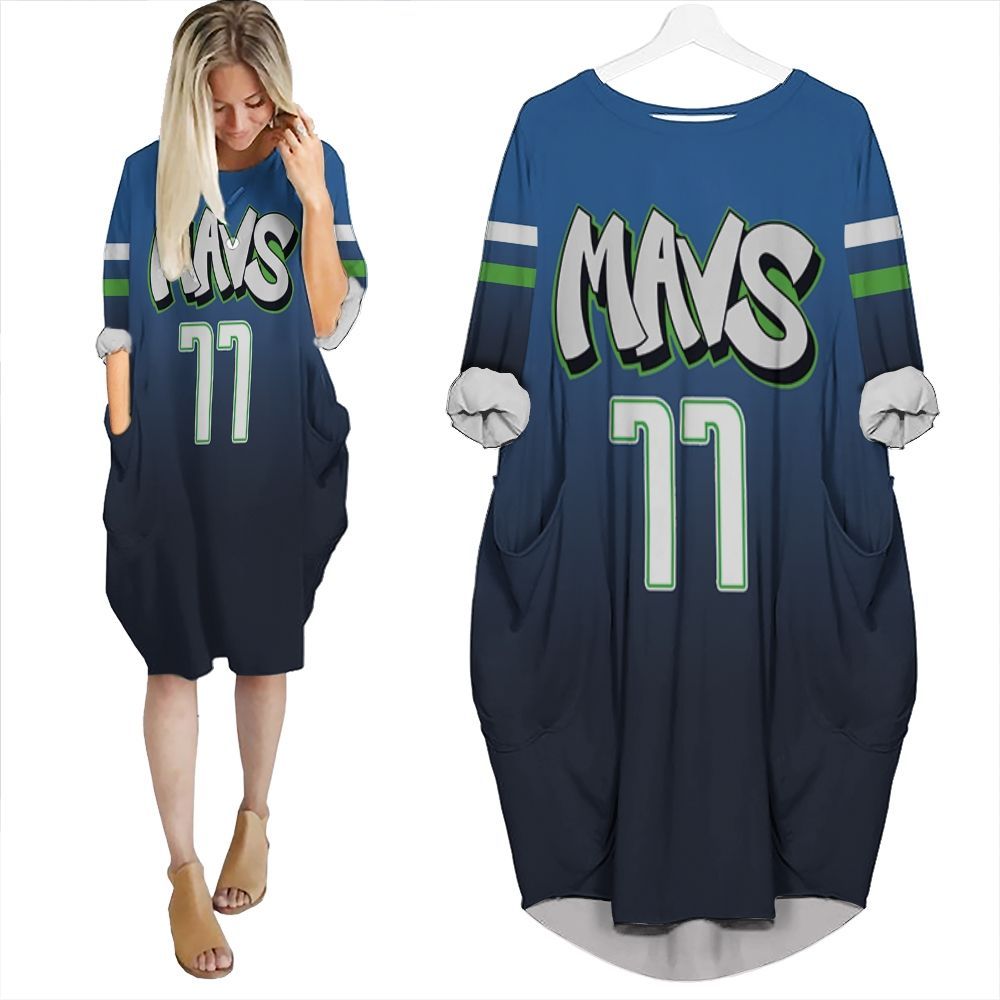 Luka Doncic Dallas Mavericks 2020 Blue City Edition Inspired Batwing Pocket Dress PD1536