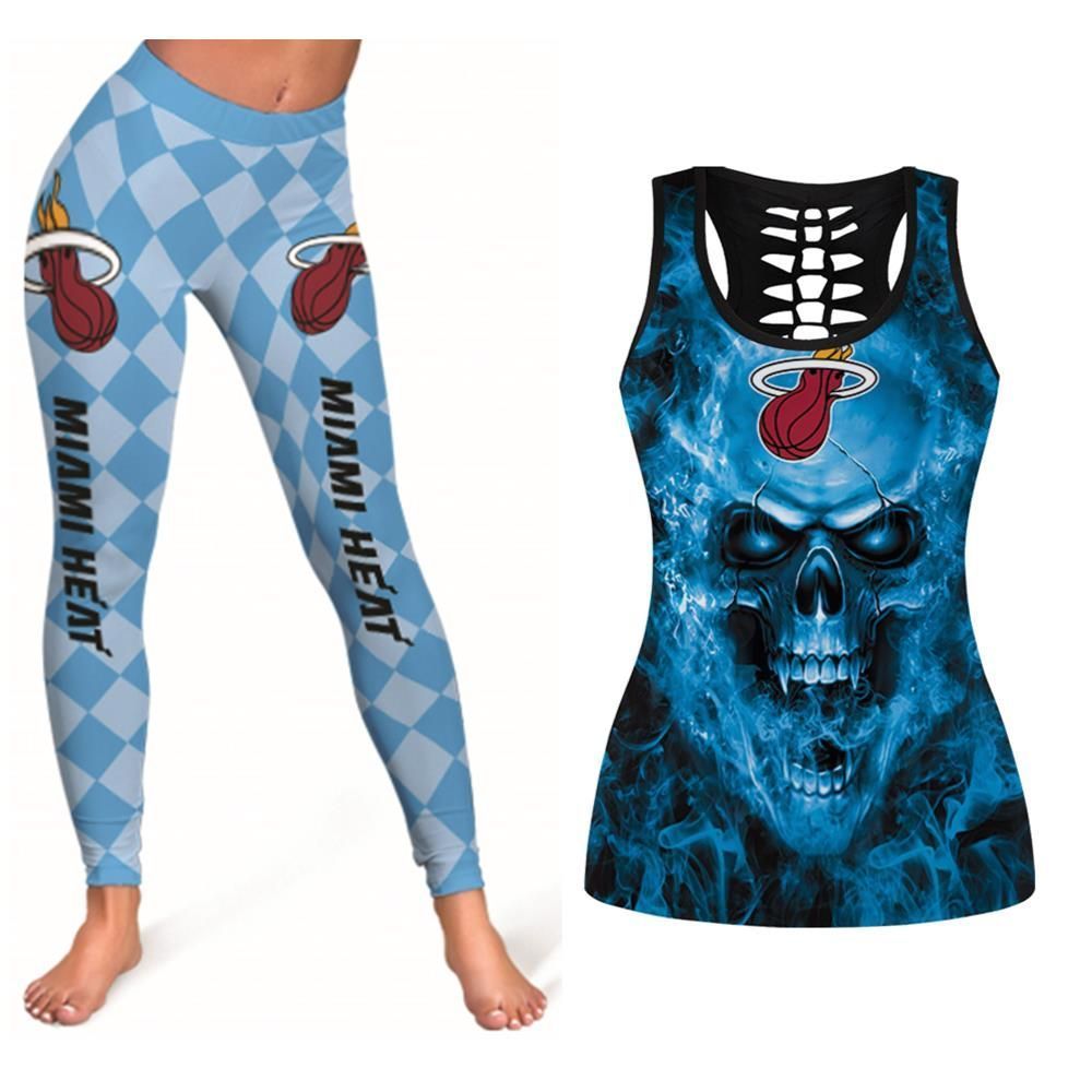 Miami Heat NBA Fan Skull Tanktop Legging Set Gift For Miami Heat Fans