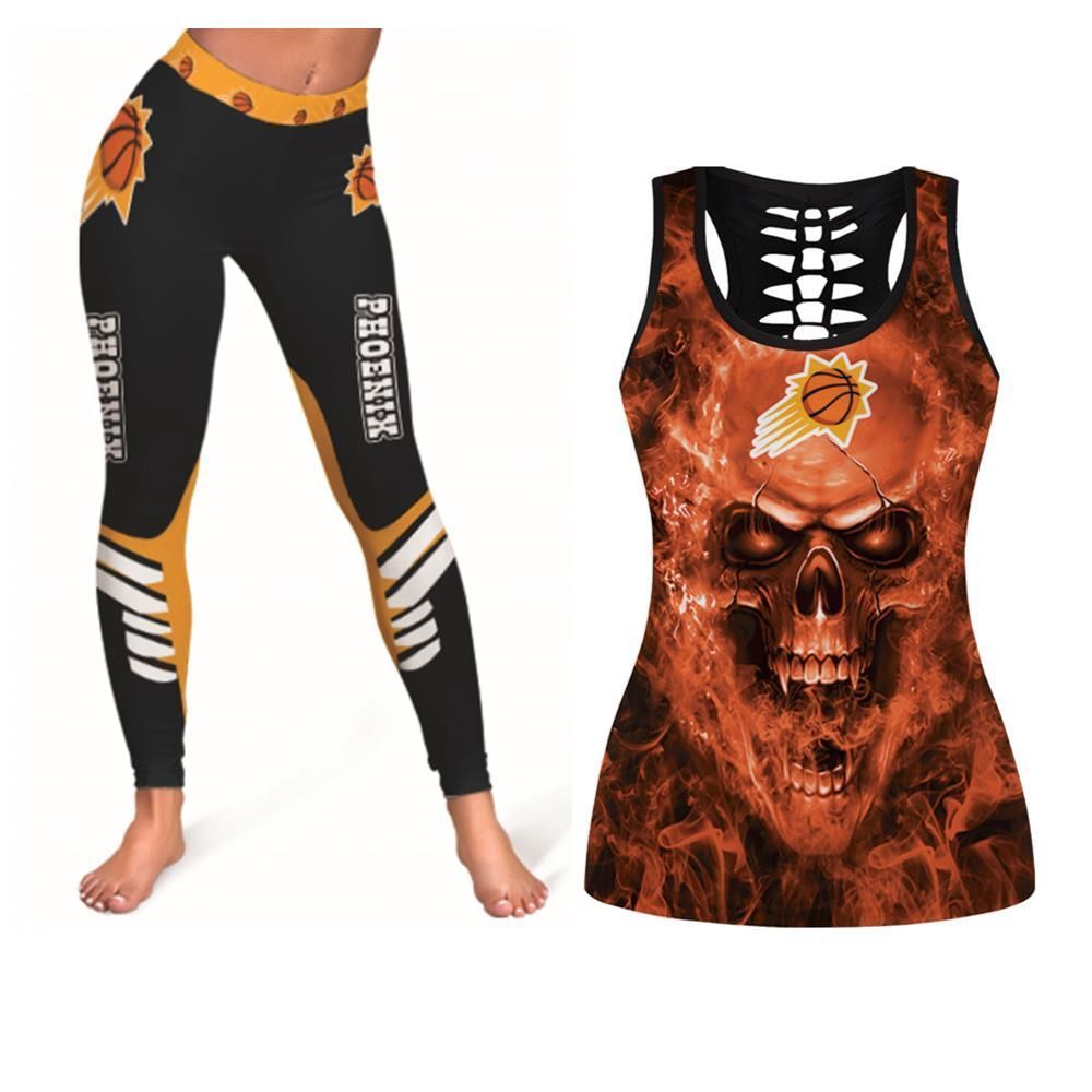Phoenix Suns NBA Fan Skull Woman Legging Tanktop For Phoenix Suns Fans