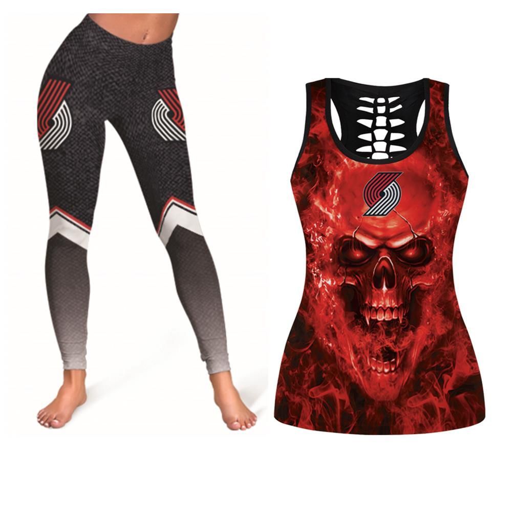 Portland Trail Blazers NBA Fan Skull Legging Tanktop Set For Portland Trail Blazers Fans