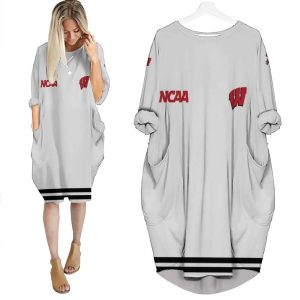 Wisconsin Badgers Ncaa Classic White With Mascot Logo Gift For Wisconsin Badgers Fans Batwing Pocket Dress PD3045