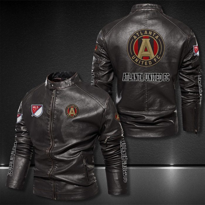 Atlanta United Fc Motor Collar Leather Jacket For Biker Racer