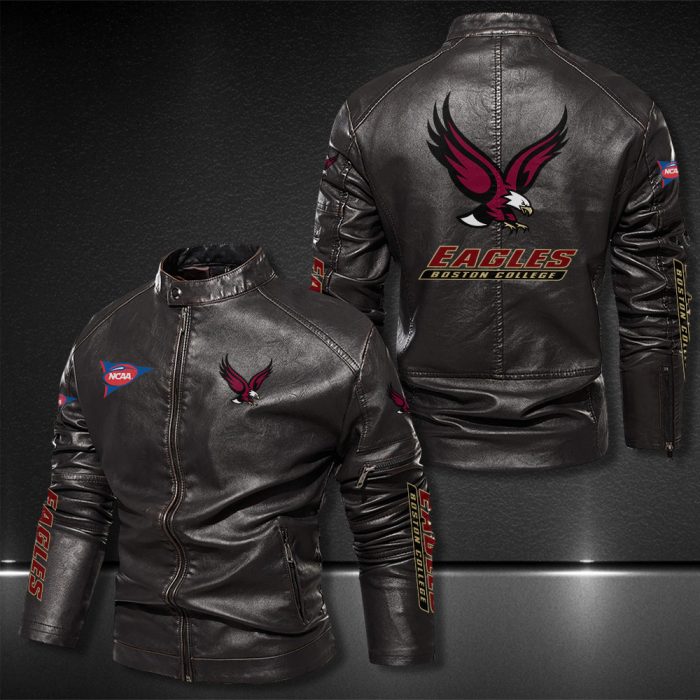 Boston College Eagles Motor Collar Leather Jacket For Biker Racer