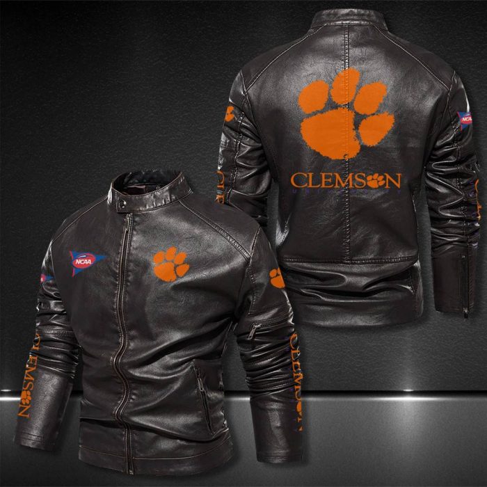 Clemson Tigers Motor Collar Leather Jacket For Biker Racer