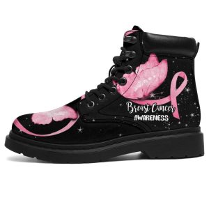Breast Cancer Awareness Boots Ribbon Butterfly Shoes CB0894