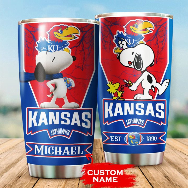 Kansas-Jayhawks-Tumbler-Snoopy-NCAA-Custom-Name-TB0005 Kansas Jayhawks Tumbler Snoopy NCAA Custom Name TB0005