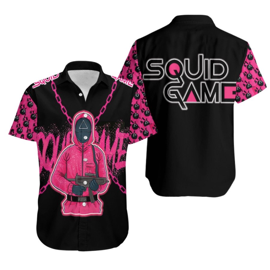 Squid-Game-Red-Guards-Triangle-Logo-Squid-Game-Soldiers-Korean-Movie-Series-gift-for-Squid-Game-fans-Squid-Game-players-Hawaiian-Shirt Squid Game Red Guards Triangle Logo Squid Game Soldiers Korean Movie Series gift for Squid Game fans Squid Game players Hawaiian Shirt