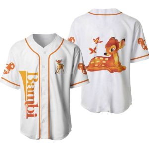 Bambi Life in the Woods Orange Stripes Patterns Disney Unisex Cartoon Casual Outfits Custom Baseball Jersey